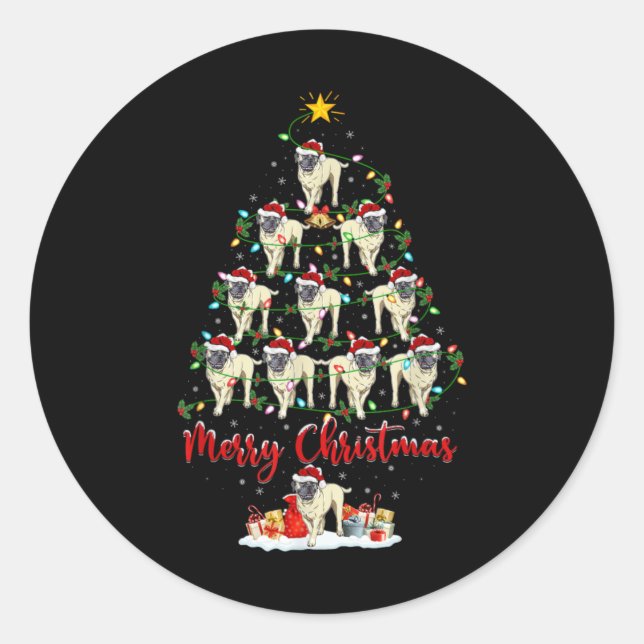 Xmas Lights Santa English Mastiff Dog Christmas Tr Classic Round Sticker (Front)