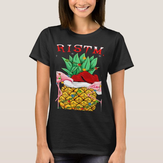 Xmas Lights Santa Flamingo Pineapple Merry Christm T-Shirt (Front)
