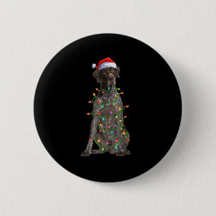 Xmas Lights Santa German Shorthaired Inter Dog Chr 6 Cm Round Badge