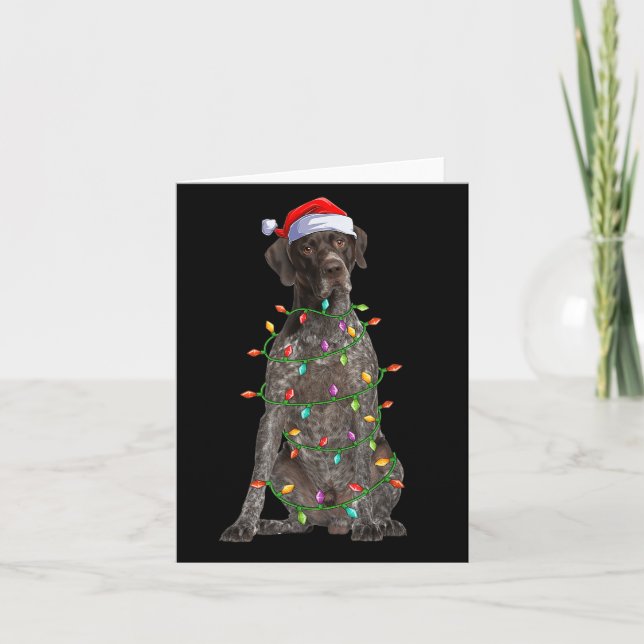 Xmas Lights Santa German Shorthaired Inter Dog Chr Card (Front)