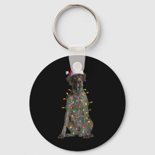 Xmas Lights Santa German Shorthaired Inter Dog Chr Key Ring