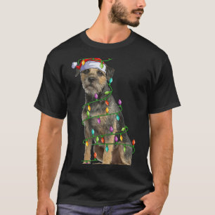 Xmas Lights Santa Hat Border Terrier Dog Christmas T-Shirt