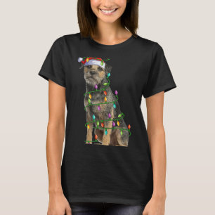 Xmas Lights Santa Hat Border Terrier Dog Christmas T-Shirt