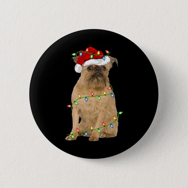 Xmas Lights Santa Hat Brussels Griffon Dog Christm 6 Cm Round Badge (Front)