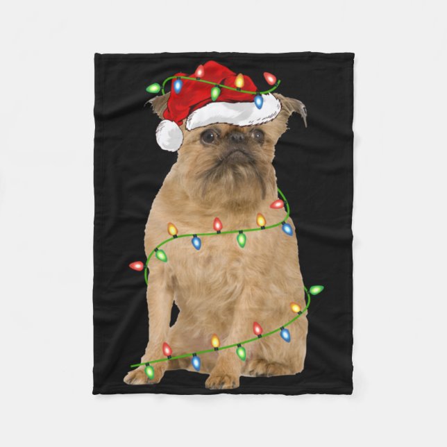 Xmas Lights Santa Hat Brussels Griffon Dog Christm Fleece Blanket (Front)