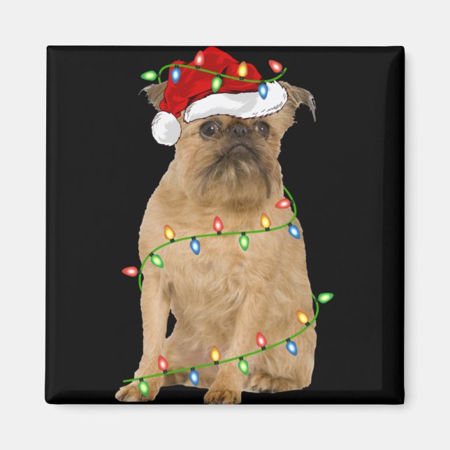 Xmas Lights Santa Hat Brussels Griffon Dog Christm Magnet (Front)
