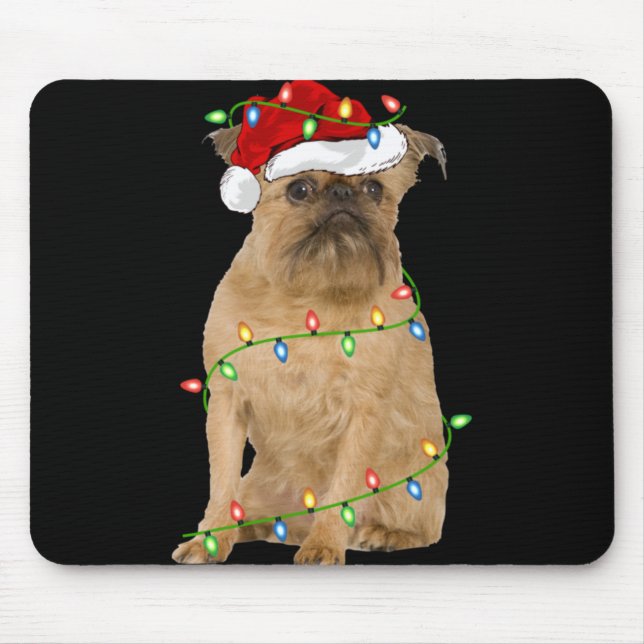 Xmas Lights Santa Hat Brussels Griffon Dog Christm Mouse Pad (Front)