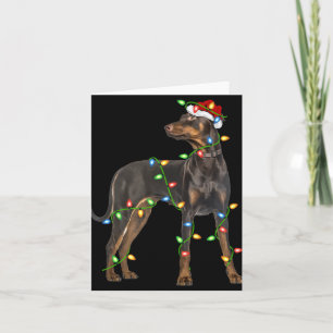 Xmas Lights Santa Hat Doberman Nscher Dog Christ T Card