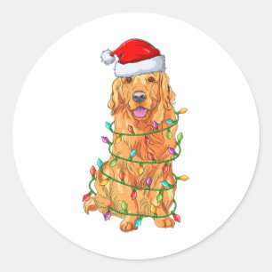 Xmas Lights Santa Hat Golden Retriever Dog Christm Classic Round Sticker