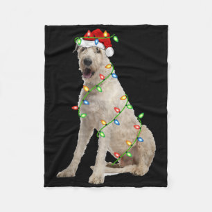 Xmas Lights Santa Hat Irish Wolfhound Dog Christma Fleece Blanket