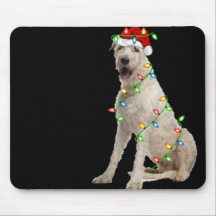 Xmas Lights Santa Hat Irish Wolfhound Dog Christma Mouse Pad