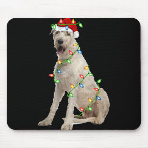 Xmas Lights Santa Hat Irish Wolfhound Dog Christma Mouse Pad