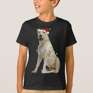 Xmas Lights Santa Hat Irish Wolfhound Dog Christma T-Shirt