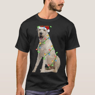 Xmas Lights Santa Hat Irish Wolfhound Dog Christma T-Shirt