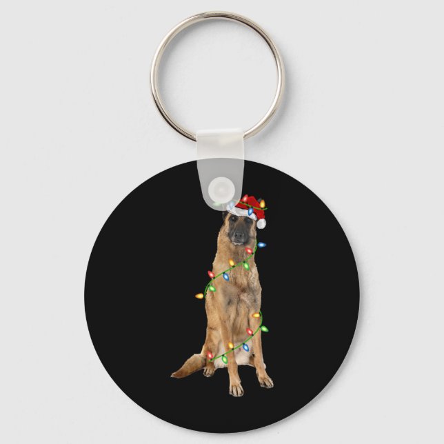 Xmas Lights Santa Hat Malinois Dog Christmas Premi Key Ring (Front)