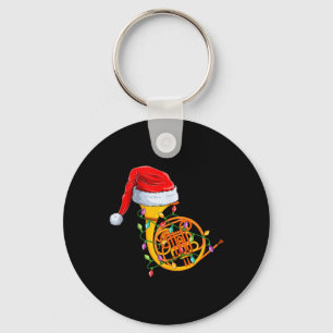 Xmas Lights Santa Hat Musical French Horn Christma Key Ring