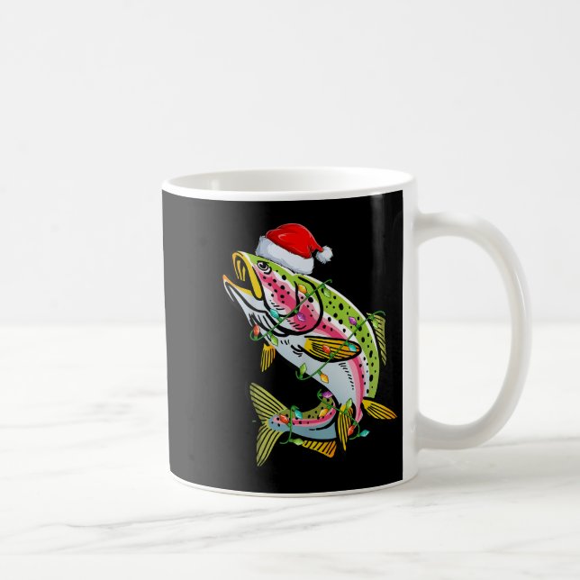 Xmas Lights Santa Hat Rainbow Trout Fish Christmas Coffee Mug (Right)