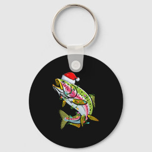 Xmas Lights Santa Hat Rainbow Trout Fish Christmas Key Ring