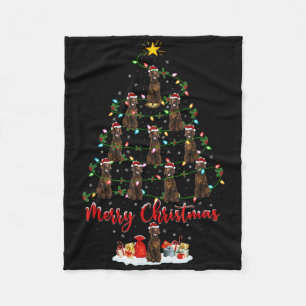 Xmas Lights Santa Irish Setter Dog Christmas Tree Fleece Blanket