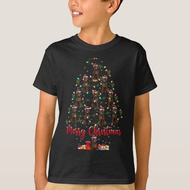 Xmas Lights Santa Irish Setter Dog Christmas Tree  T-Shirt (Front)
