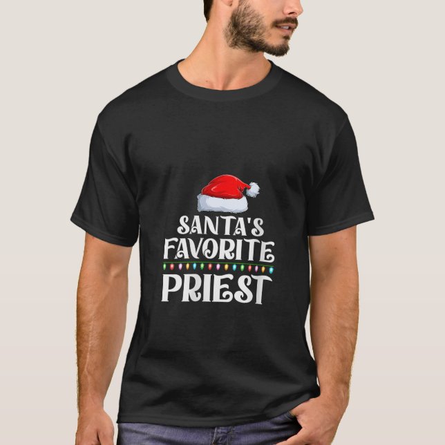 Xmas Lights Santa s Favourites Priest Christmas V  T-Shirt (Front)