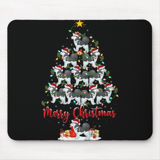 Xmas Lights Santa Siberian Husky Dog Christmas Tre Mouse Pad (Front)