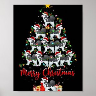 Xmas Lights Santa Siberian Husky Dog Christmas Tre Poster