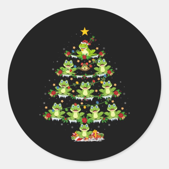 Xmas Lights Santa Tree Frog Christmas Tree Premium Classic Round Sticker (Front)