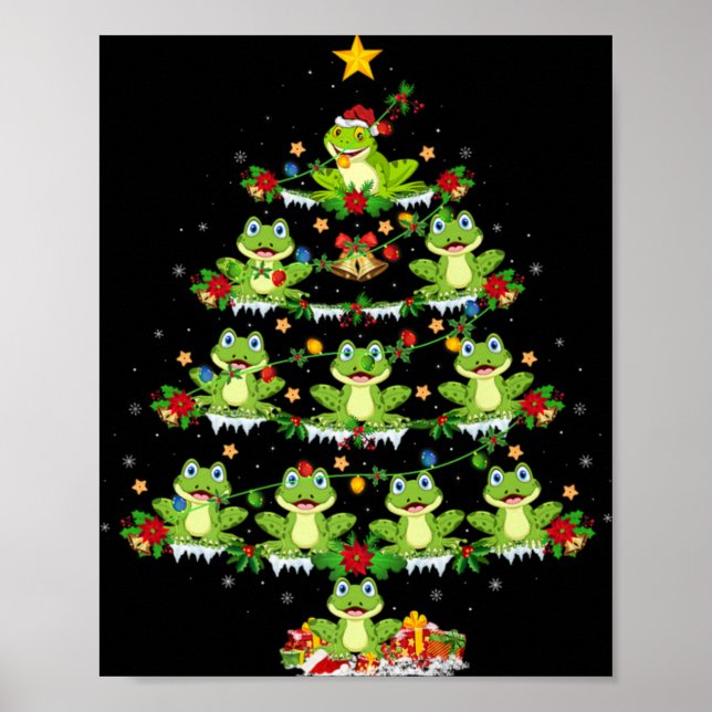 Xmas Lights Santa Tree Frog Christmas Tree Premium Poster (Front)