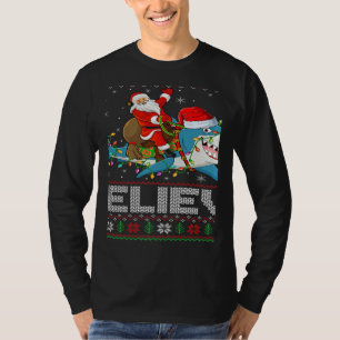 Xmas Lights Shark Believe Ugly Santa Riding Shark  T-Shirt
