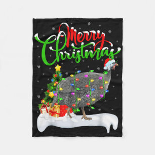 Xmas Lights Tree Santa Guinea Fowl Bird Merry Chri Fleece Blanket
