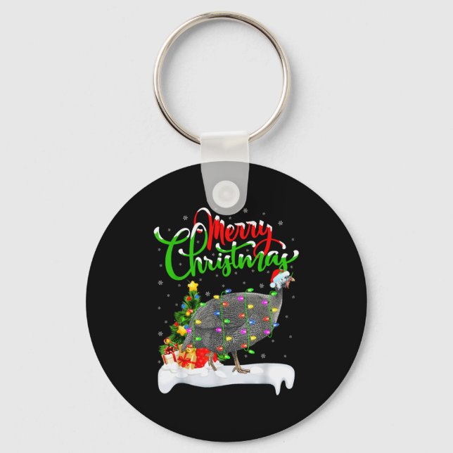 Xmas Lights Tree Santa Guinea Fowl Bird Merry Chri Key Ring (Front)