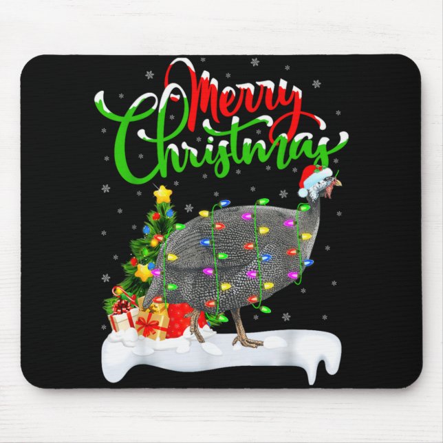 Xmas Lights Tree Santa Guinea Fowl Bird Merry Chri Mouse Pad (Front)