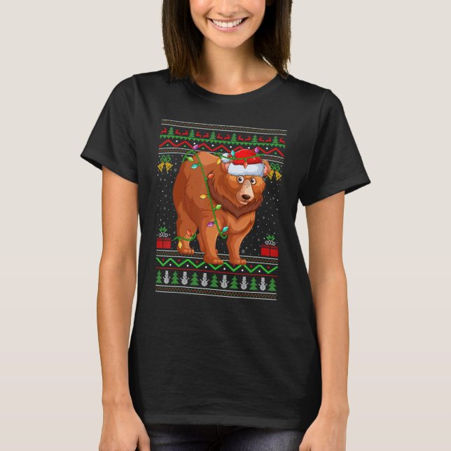Xmas Lights Ugly Sweater Style Santa Grizzly Bear  (Front)