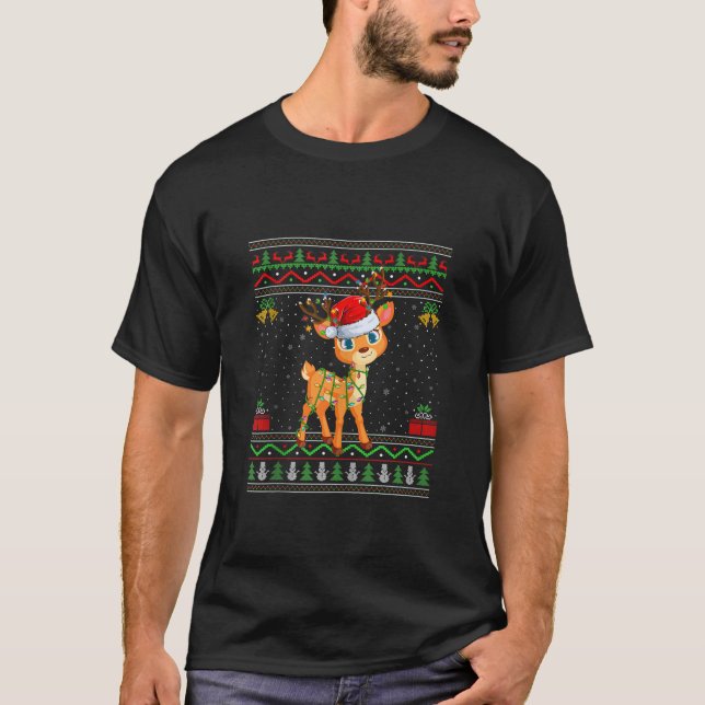 Xmas Lights Ugly Sweater Style Santa Reindeer Chri (Front)