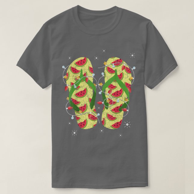 Xmas Lights Watermelon Flip Flops Tropical Christm T-Shirt (Design Front)