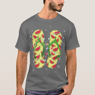 Xmas Lights Watermelon Flip Flops Tropical Christm T-Shirt
