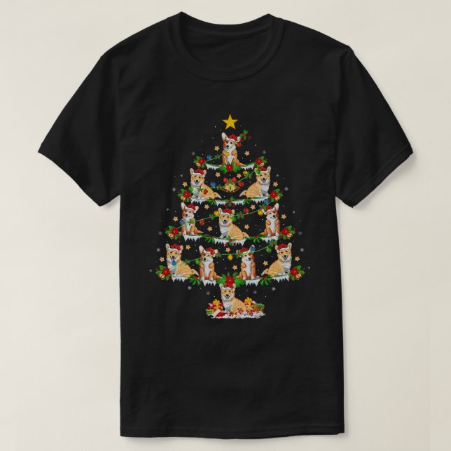 Xmas Lights Welsh Corgi Dog Christmas Tree1868 T-Shirt (Design Front)