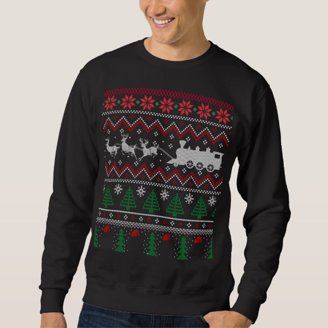 Xmas Locomotive Model Train Ugly Christmas Sweater (Front)