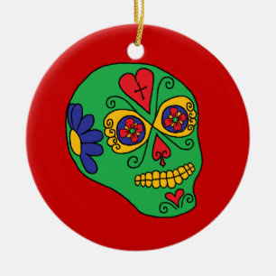 Xmas Lucha Libre Sugar Skull Ceramic Tree Decoration