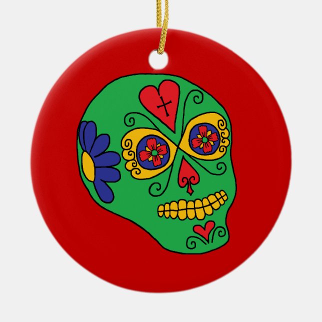 Xmas Lucha Libre Sugar Skull Ceramic Tree Decoration (Front)