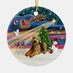 Xmas Magic - Airedale 5 (lying down) Ceramic Tree Decoration