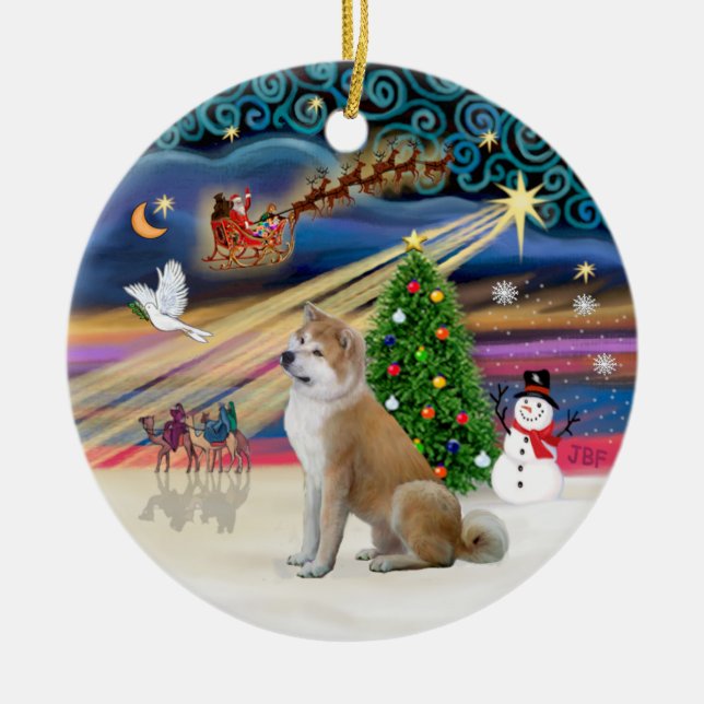 Xmas Magic - Akita Inu 2 Ceramic Tree Decoration (Front)