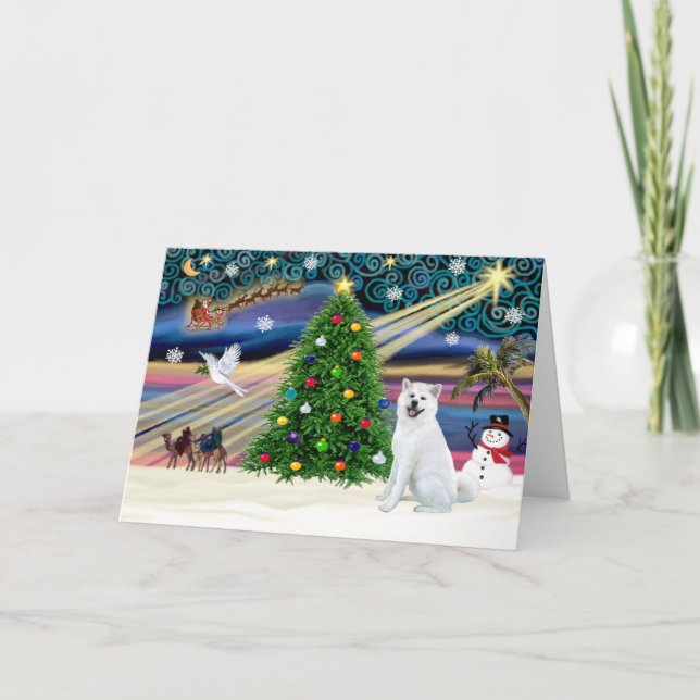 Xmas Magic-Akita White1 Holiday Card (Front)