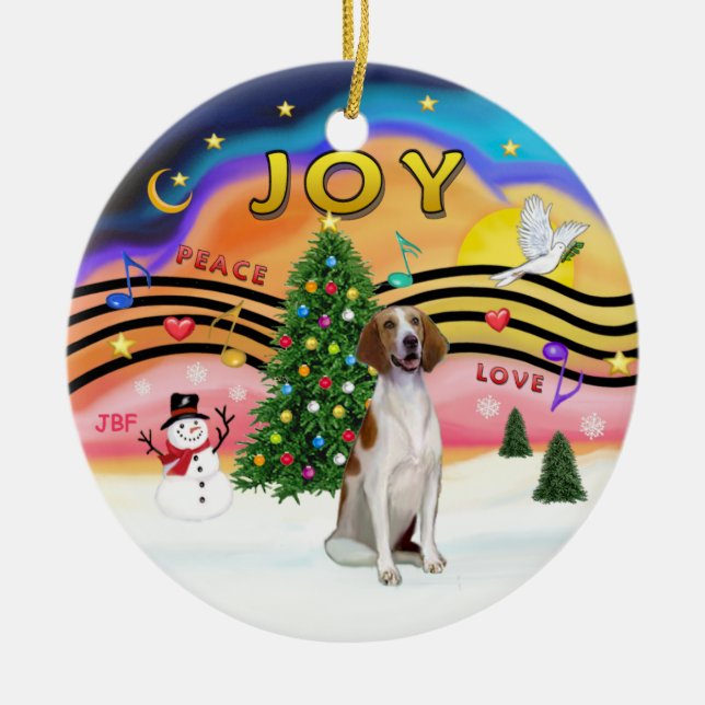 Xmas Magic - American Foxhound Ceramic Tree Decoration (Front)