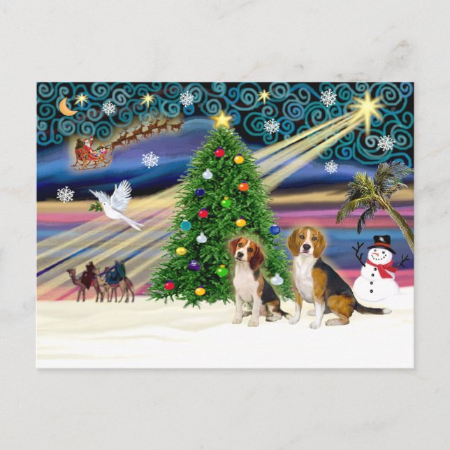 Xmas Magic Beagle Pair Holiday Postcard (Front)