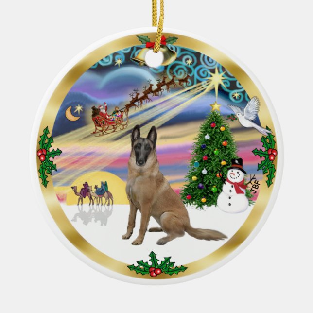 Xmas Magic-Belgian Malinois1r Ceramic Tree Decoration (Front)