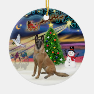Xmas Magic-Belgian Malinois 1r Ceramic Tree Decoration