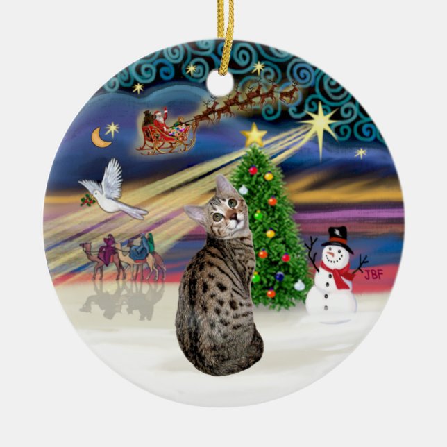 Xmas Magic -Bengal Cat Ceramic Tree Decoration (Front)
