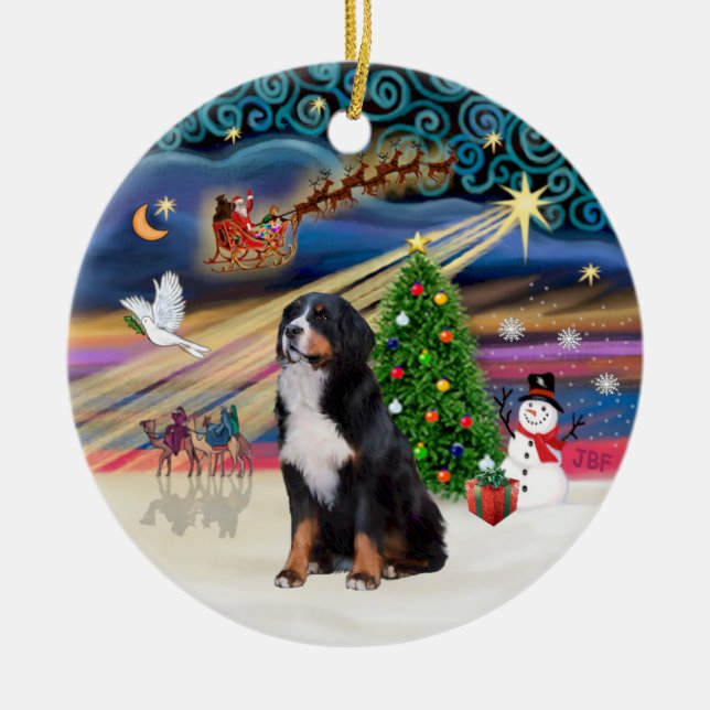 Xmas Magic - Bernese Mountain Dog 2 Ceramic Tree Decoration (Front)